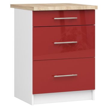 Кухонный шкаф OLIWIA S60, 3 ящика, белый/красный, 60 × 85 × 46 см