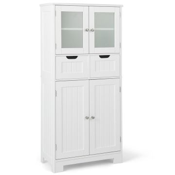 Шкаф для ванной, 4 дверцы, 2 ящика, Белый, 60 × 128 × 30 см