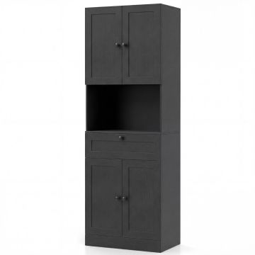 Bathroom cabinet, 4 doors, 1 drawer, open compartment, Black, 60 × 35 × 171.5 cm