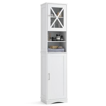Шкаф для ванной, Высокий, узкий, 5 полок, серый/белый, 40 × 170,5 × 30 см