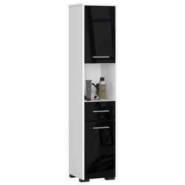 Шкаф для ванной FIN 2D 1SZ 1W, белый/чёрный, 30 × 140 × 30 см