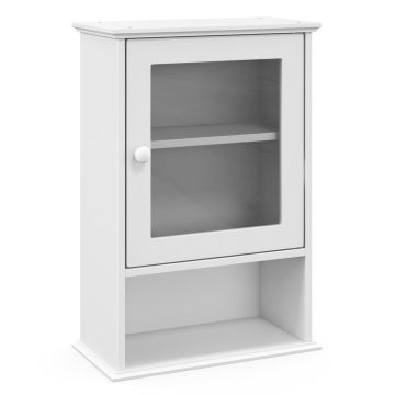 Bathroom cabinet, wall-mounted, open shelf and 2 storage compartments, White, 35.56 × 50.8 × 17.78 cm
