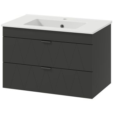 Bathroom cabinet with ceramic washbasin, wall-mounted, 2 drawers, 76 × 46 × 50 cm