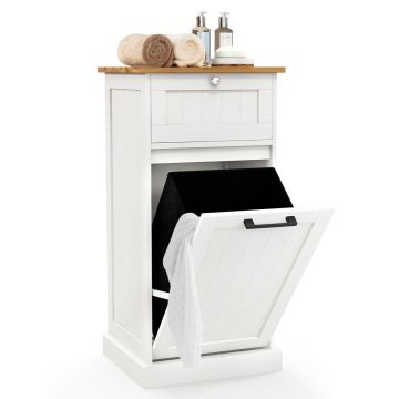 Bathroom cabinet, with laundry basket, White