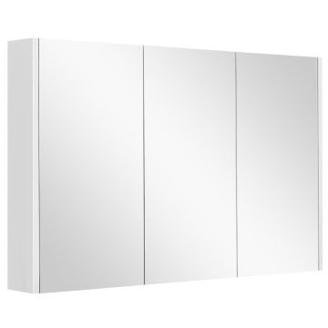 Шкаф для ванной с зеркалом, С 3 дверцами, Белый, 90 × 65 × 11 см