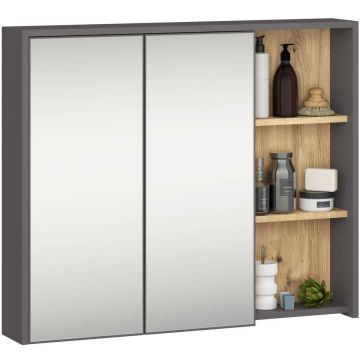 Шкафчик для ванной с зеркалом AKORD VAMI W90, серо-коричневый, 90 × 75 × 15 см
