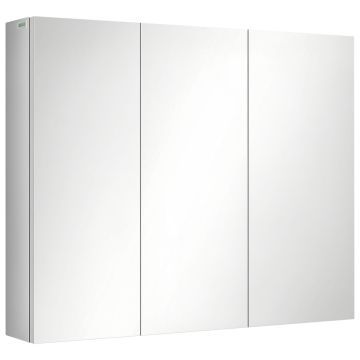 Шкаф для ванной с зеркалом Kleankin 70x12x55см, белого цвета