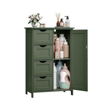 Шкаф для ванной VASAGLE LHC41W, 4 ящика, с дверцами, зелёный, 55 × 82 × 30 см