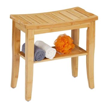 Табуретка для ванной Relaxdays 10046350.0, с полкой, 48 × 45,5 × 25 см