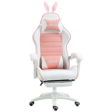 Игровое кресло, с подставкой для ног, Розовый, 65 × 136–142 × 63 см