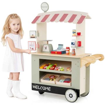 Žaislinis maisto vežimėlis, POS aparatas, svarstyklės, 30 priedų, 29,5 × 12 × 40 col