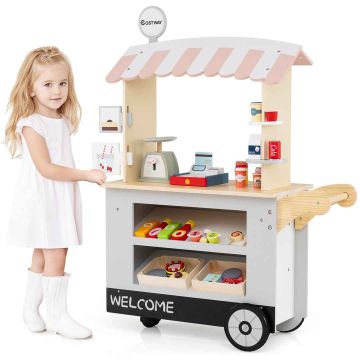Žaislinis maisto vežimėlis, POS aparatas, svarstyklės, 30 priedų, Pilkas, 29,5 × 12 × 40 col