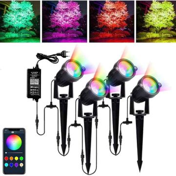 Išmaniųjų sodo šviestuvų rinkinys RGB vandeniui atsparus, 4 vnt.
