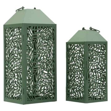 Žibintai Carving, 2 vnt, Žalia, 17,8 × 44 × 17,8 cm; 13,8 × 34 × 13,8 cm