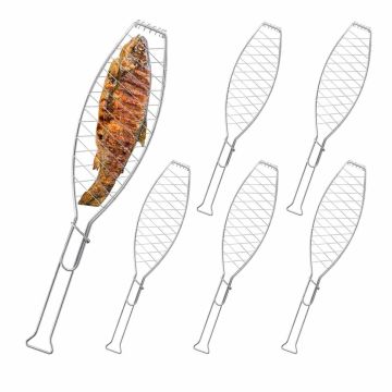 Žuvies kepimo krepšelių rinkinys Relaxdays, 6 vnt, Sidabrinė, 54 × 1,5 × 12,5 cm