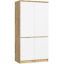 Wardrobe AKORD Furniture Factory S90, 4 doors and 4 shelves, brown/white, 90 × 180 × 51 cm