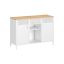 SONGMICS LSC204WC01 Living Room Cabinet, 2 Doors, White/Oak, 110 × 76 × 40 cm