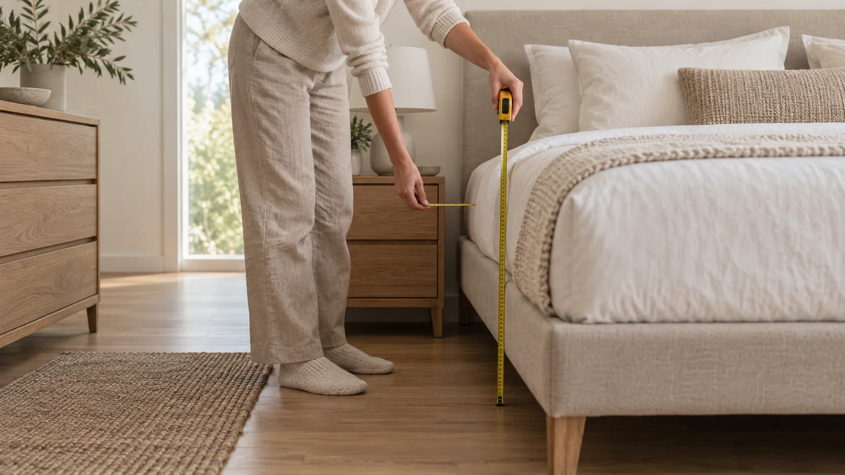 Measuring mattress height and the available space beside a bed