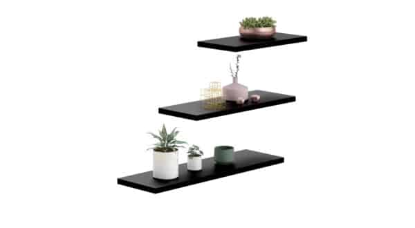 3 dalių lentyna Lewit 30x15 / 45x15 / 60x15 cm, juodos spalvos