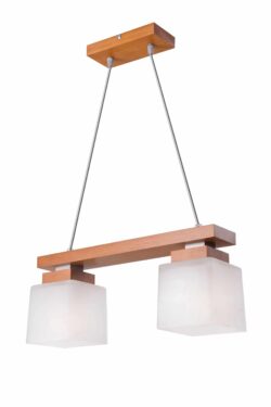 Medinis pakabinamas šviestuvas Kubus su stiklo gaubtais, rudas