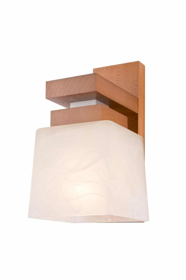 Medinis sieninis šviestuvas Kubus su stiklo gaubtu, rudas