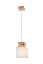 Medinis pakabinamas šviestuvas Kubus su stiklo gaubtu, rudas