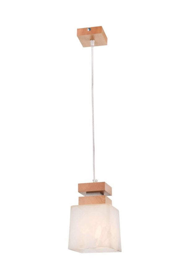 Medinis pakabinamas šviestuvas Kubus su stiklo gaubtu, rudas