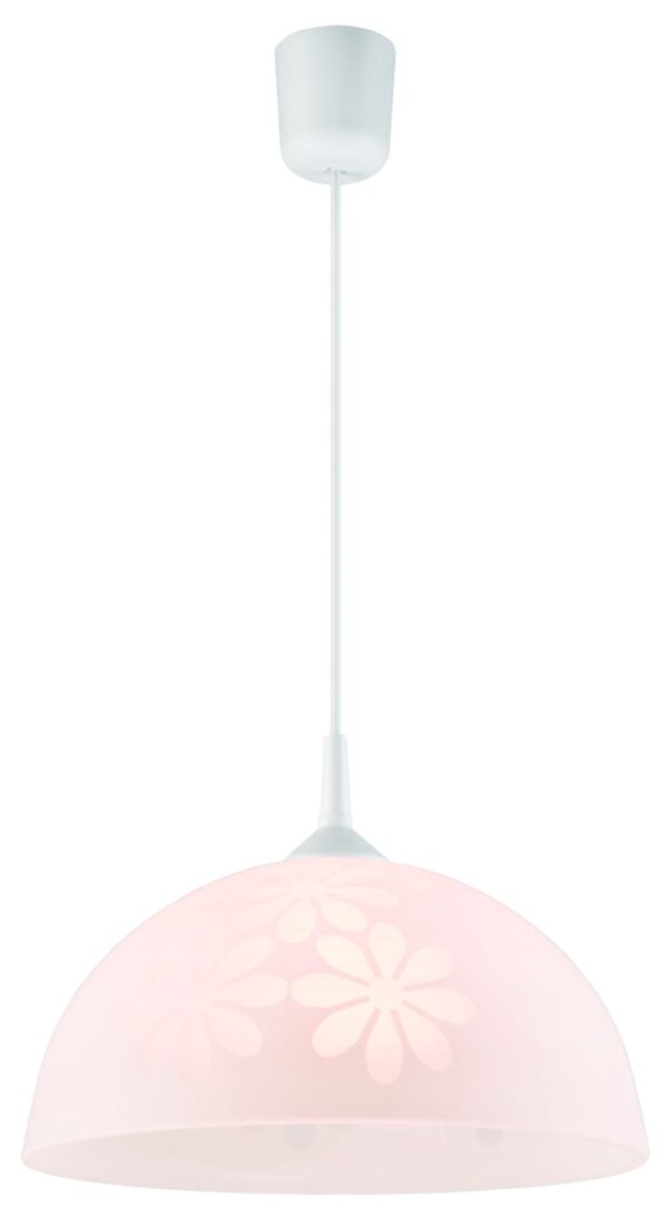 Pakabinamas šviestuvas su stikliniu gaubtu, baltas