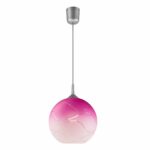 Modernus pakabinamas šviestuvas su apvaliu stiklo gaubtu, rožinės spalvos