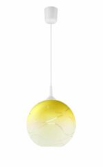 Modernus pakabinamas šviestuvas su apvaliu stiklo gaubtu, geltonos spalvos