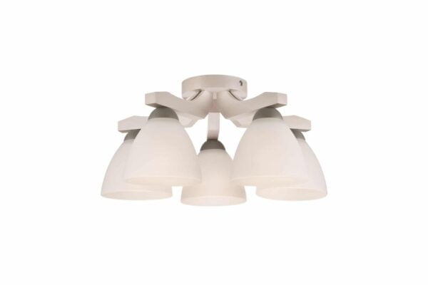 Medinis, vintažinio stiliaus pakabinamas šviestuvas Adriano su stiklu, baltos spalvos