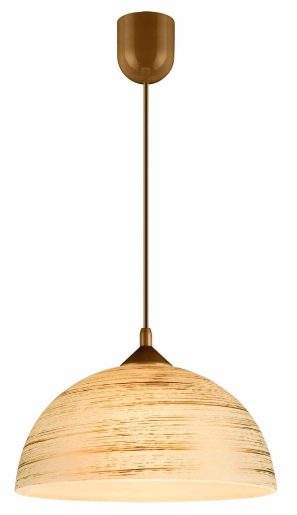 Modernus pakabinamas šviestuvas su stiklo gaubtu, auksinės spalvos