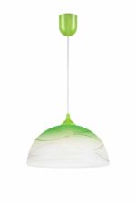 Modernus pakabinamas šviestuvas su stiklo gaubtu, žalios spalvos