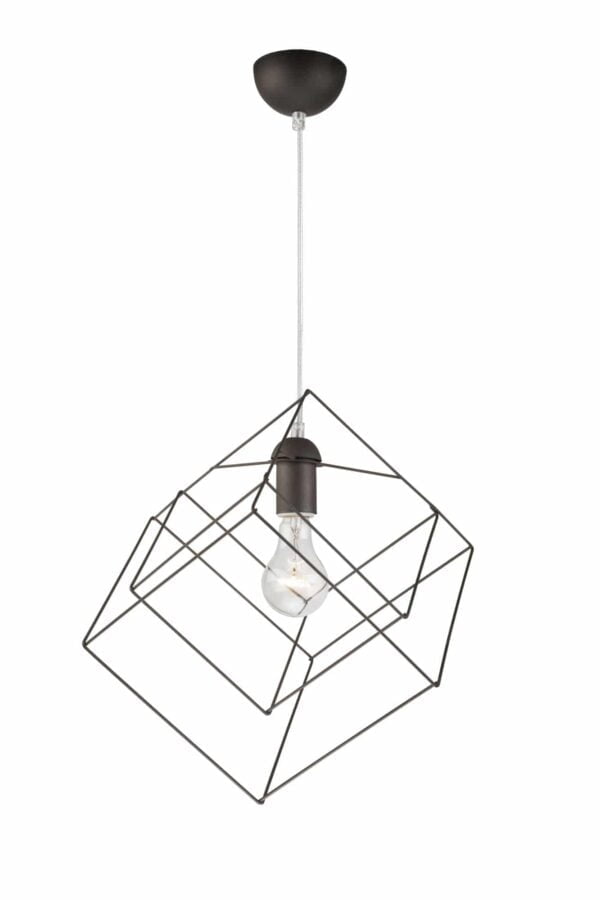 Pakabinamas šviestuvas su kubo formos gaubtu, tamsiai pilkas