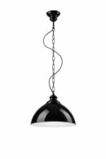 Modernus pakabinamas šviestuvas su stikliniu gaubtu, juodas