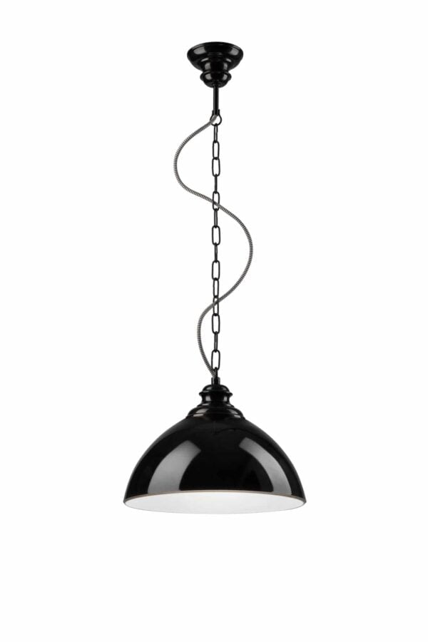 Modernus pakabinamas šviestuvas su stikliniu gaubtu, juodas