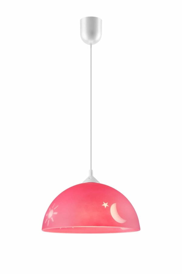 Pakabinamas šviestuvas su simboliais, rožinis