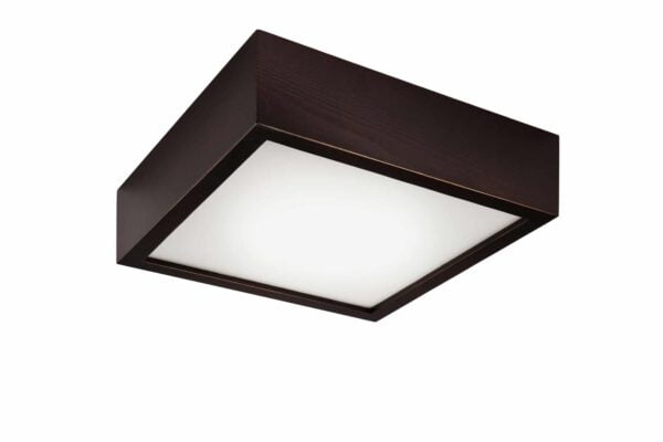 Kvadrato formos pakabinamas šviestuvas, tamsiai rudas