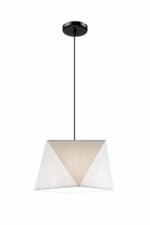 Modernus pakabinamas šviestuvas Carla su rombo formos gaubtu, baltas