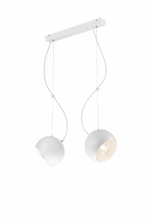 Modernus pakabinamas šviestuvas Inez su plieno gaubtais, baltas