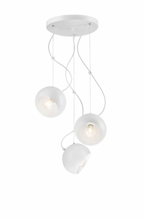 Modernus pakabinamas šviestuvas Inez su plieno gaubtais, baltas