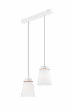 Modernus pakabinamas šviestuvas su dviem gaubtais, baltas