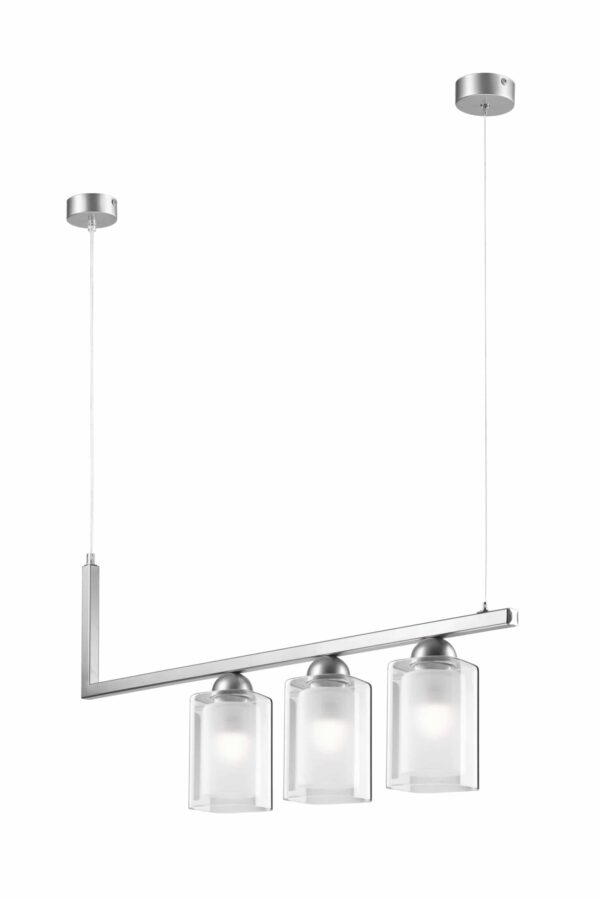 Modernus pakabinamas šviestuvas Petra su stiklo gaubtais, sidabrinės spalvos