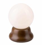 Medinis, apvalus stalinis šviestuvas su stikliniu gaubtu, tamsiai rudos spalvos