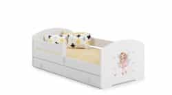 Vaikiška lova Luk su stalčiumi, čiužiniu ir barjerine apsauga  164 cm x 85 cm x 63 cm, princesė su sparnais