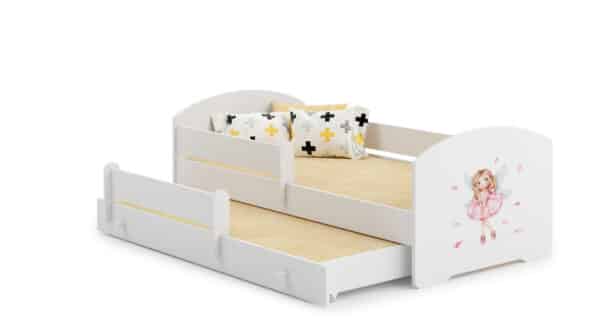 Vaikiška dvigulė lova Luk su čiužiniu ir apsauginiu barjeru 164x85x63 / 145x80x15cm, prinesė su sparnais
