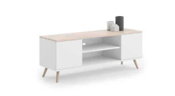 Tv staliukas Focus RTV 155x49x40 cm, baltos / smėlio spalvos