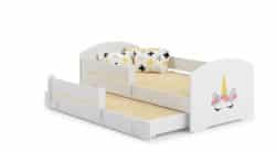 Vaikiška dvigulė lova Luk su čiužiniu ir apsauginiu barjeru 164x85x63 / 145x80x15cm, vienaragis
