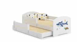 Vaikiška dvigulė lova Luk su čiužiniu ir apsauginiu barjeru 164x85x63 / 145x80x15cm, ryklys