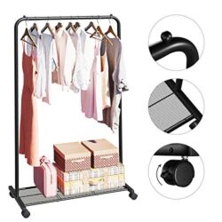 Viršutinių drabužių kabykla ant ratukų HSR25BK, juodos spalvos